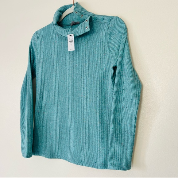 New T by Talbots long sleeve Turquoise turtleneck Snap Shoulder Ribbed top - Picture 7 of 9